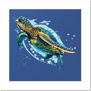 Marine Adventure: Free-Swimming Turtle Posters and Art